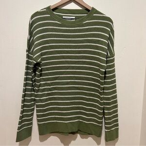 REI Green and White Striped Long Sleeve Waffle Knit Tee